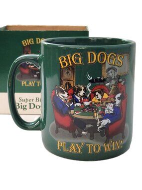 Big Dogs Play To Win Poker Mug 30oz Jumbo Dogs Playing Cards with Original Box